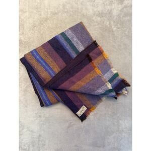 VTG Millars made in Ireland 100% Virgin Wool Striped Throw Blanket 83”x65”
